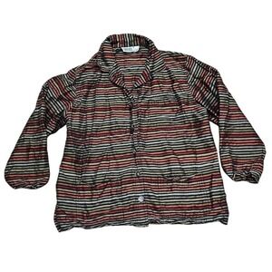 Chico's VTG Jacket Women Size 1 Medium Orange Green Striped 100% Silk Button Up